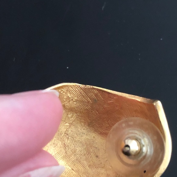 Brushed Goldtoned Wide Half-hoop Earrings - Picture 4 of 7